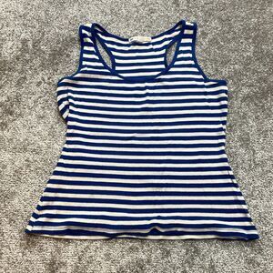 Made for Me 2 Look Amazing Tank top Shirt Juniors Large Blue White Striped Rib